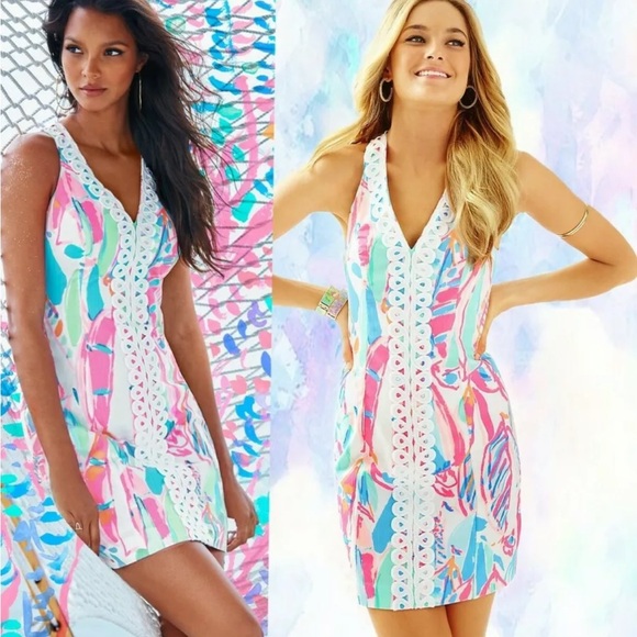 Lilly Pulitzer Lynn Out To Sea
Sailboat Print Lace Front Shift Dress Sz 4 - Picture 1 of 14